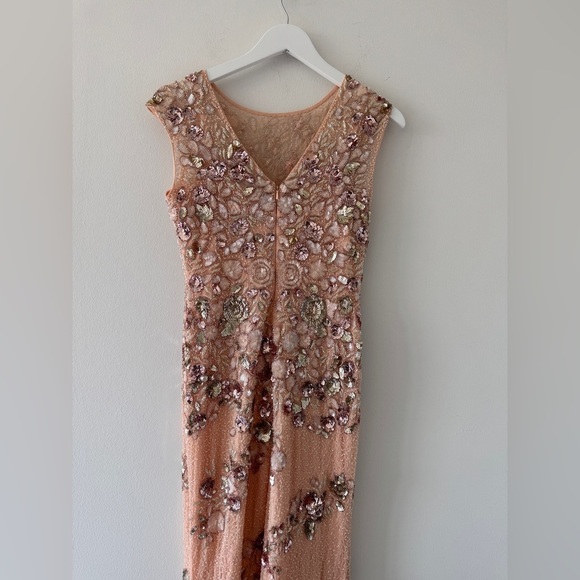 MAC DUGGAL Pink Embellished Bateau Neck Cap Sleeve Floral Beaded Trumpet Gown 2 - Picture 15 of 15